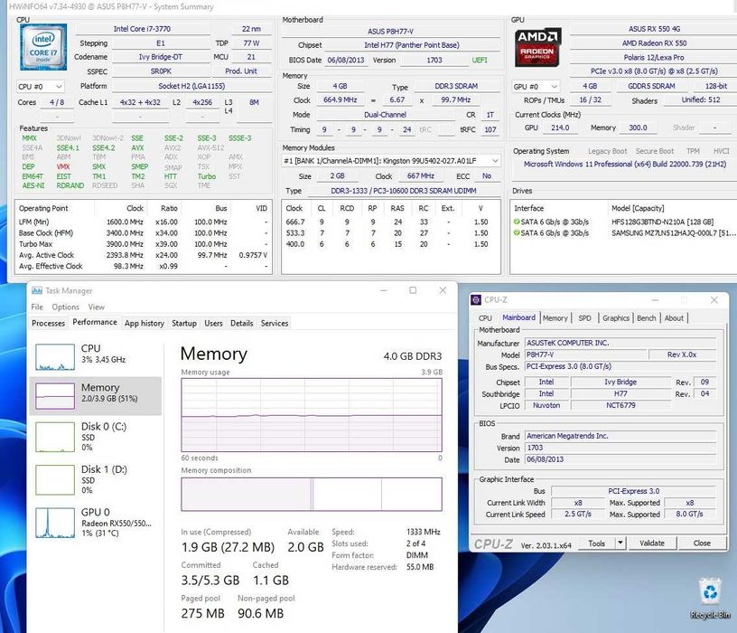 Kit MB Asus I7 3770 4Gb DDR3