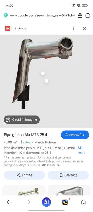 Vând pipa ghidon bicicleta