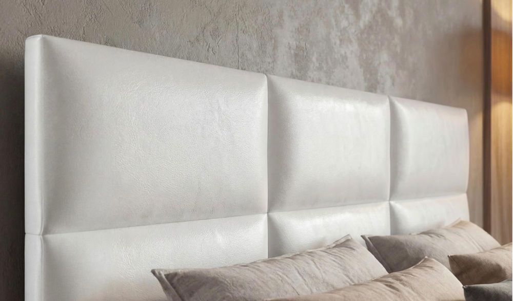 Спалня- с бяла кожа и бял гланц  -140/200 с нов матрак TED silver care + подарък топ матрак