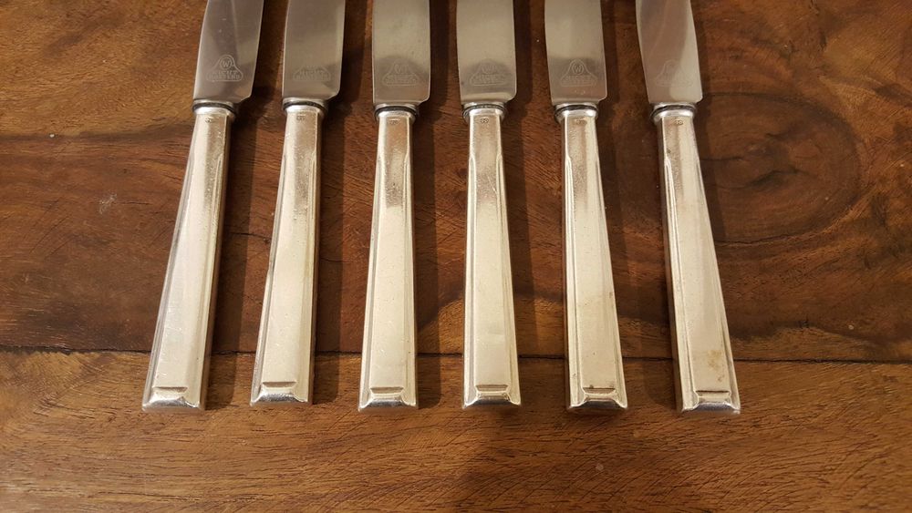 Винтидж трапезни ножове с посребрени дръжки Bruckmann Solingen – 6 бр.