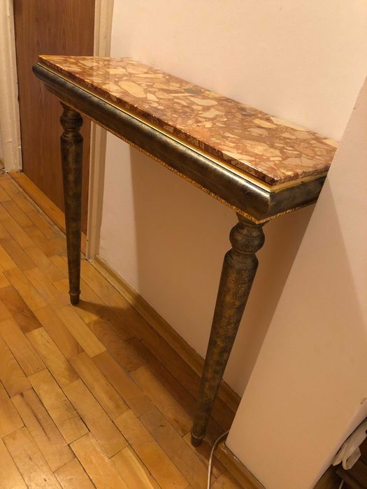 Doua console lemn sculptat + marmura + oglinzi bizotate, stil clasic
