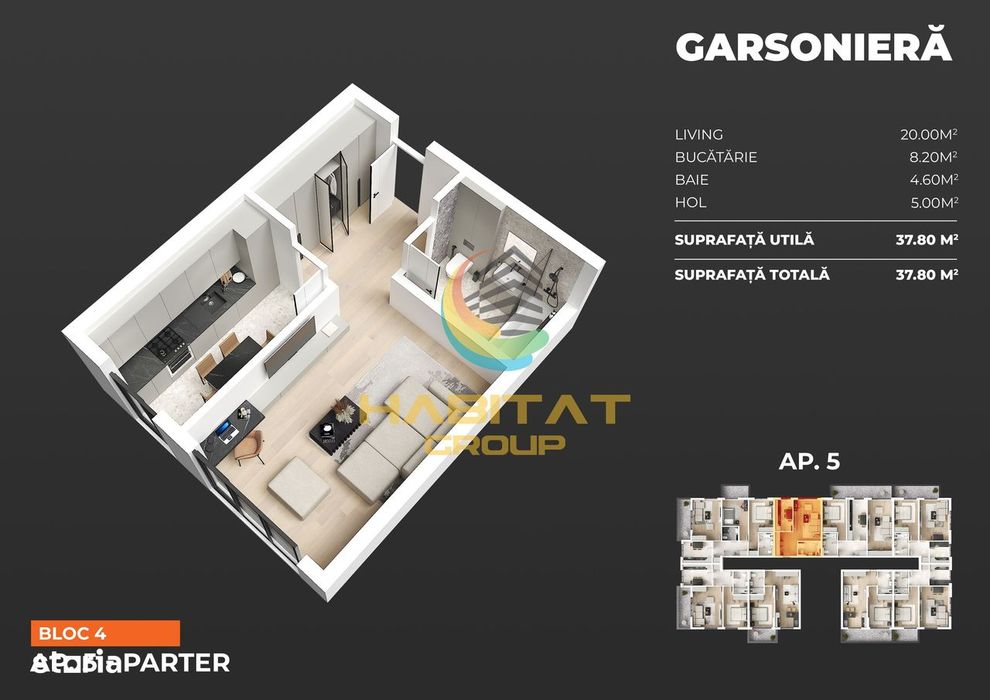 Garsoniera parter, metrou Popesti vest, bloc nou (AP. 5)