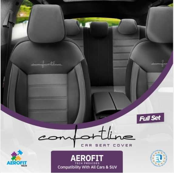 Луксозна тапицерия OTOM текстил с еко кожа COMFORT LINE Design – Сиво-Черна със сив шев