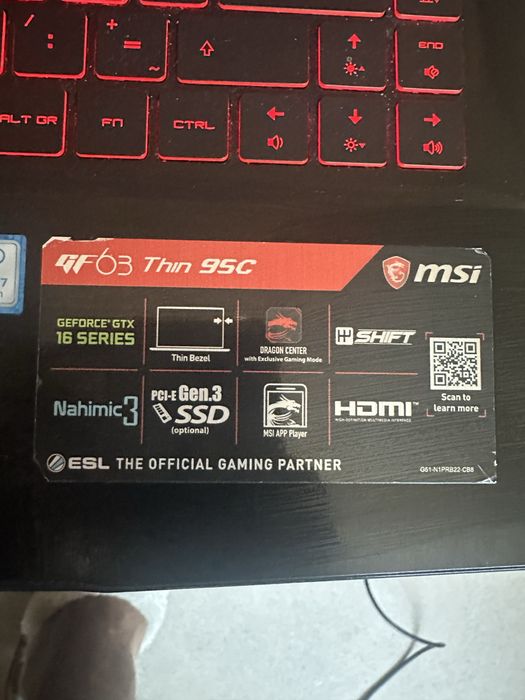 геймърски лаптоп MSI GF63 Thin 95C
