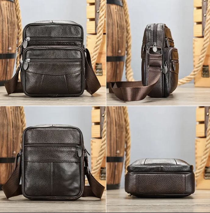 Мъжка универсална кожена чанта/Практична и удобна с черна естест. кожа