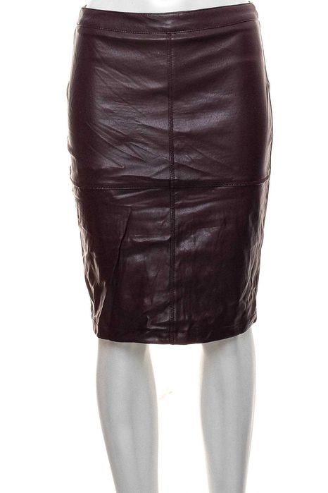 Дълга тъмночервена (бордо) кожена пола "молив" "Jean Pascale" размер S