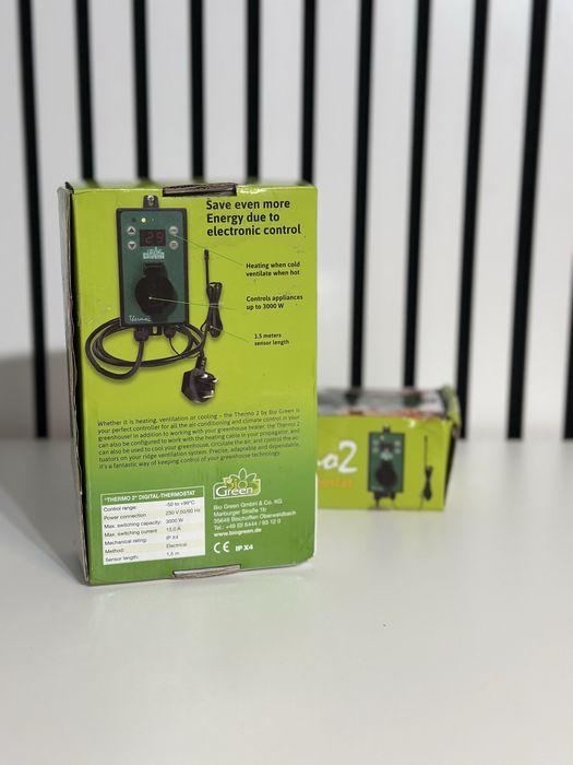Termostat Digital BioGarden Thermo 2 Pentru Control Temperatura Sere Solarii Verde La cutie Nou Sonda Temperatura