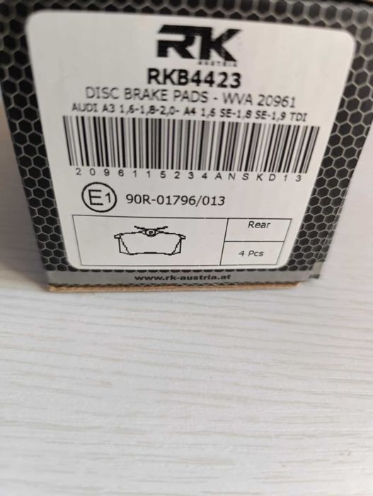 Нови задни накладки RK RKB4423 за Audi A3 и A4