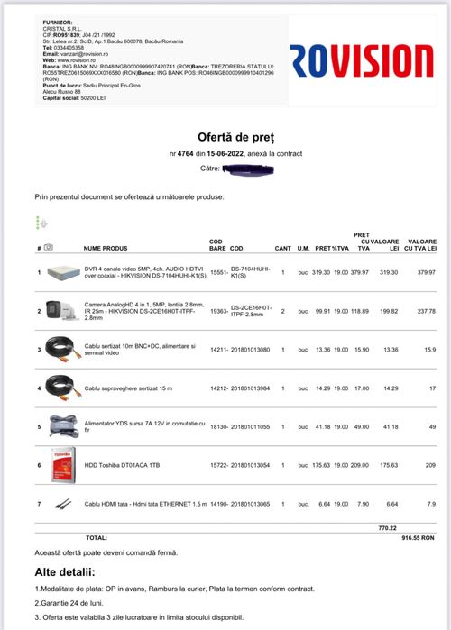 Camere de supraveghere-kit- Hikvision Turbo HD 2MP 1080P cu 2 camere