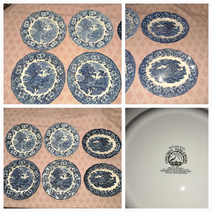 set farfurii portelan englezesc Royal Tudor Ware Woodland Unicorn