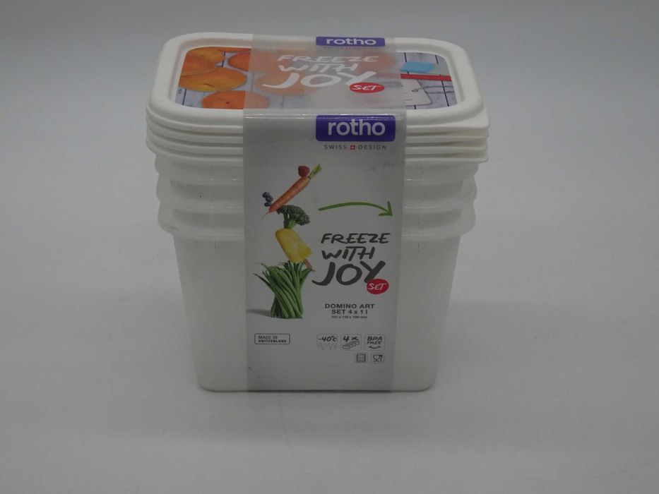 Set 4 Cutii Congelare Rotho Domino 1L, Alb, Plastic BPA-Free