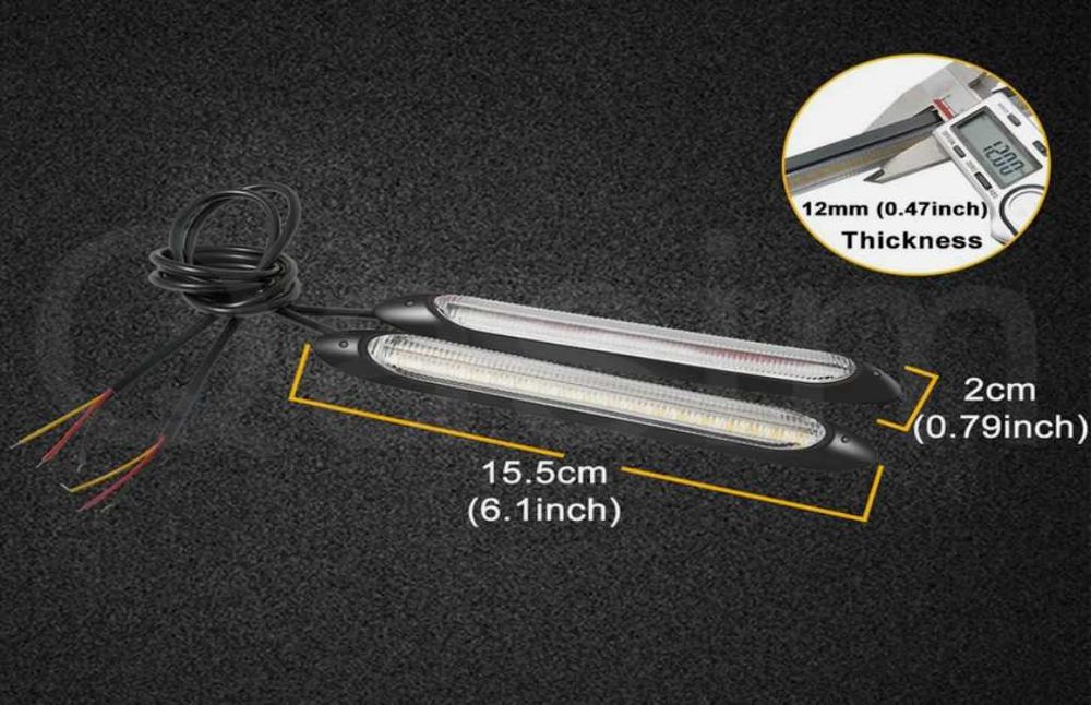 Дневни DRL LED гъвкави светлини с бягащ мигач 15.5см - 2 броя.