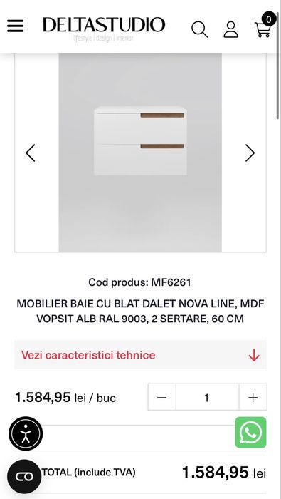 Set lavoar mobilier baie masca lavoar nou Delta Studio 60 cm