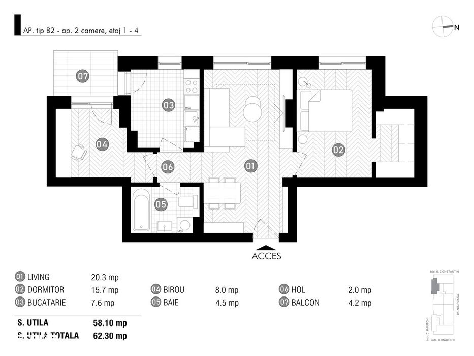 Antracit X Coandă - Apartament 3 camere - Boxa inclusa