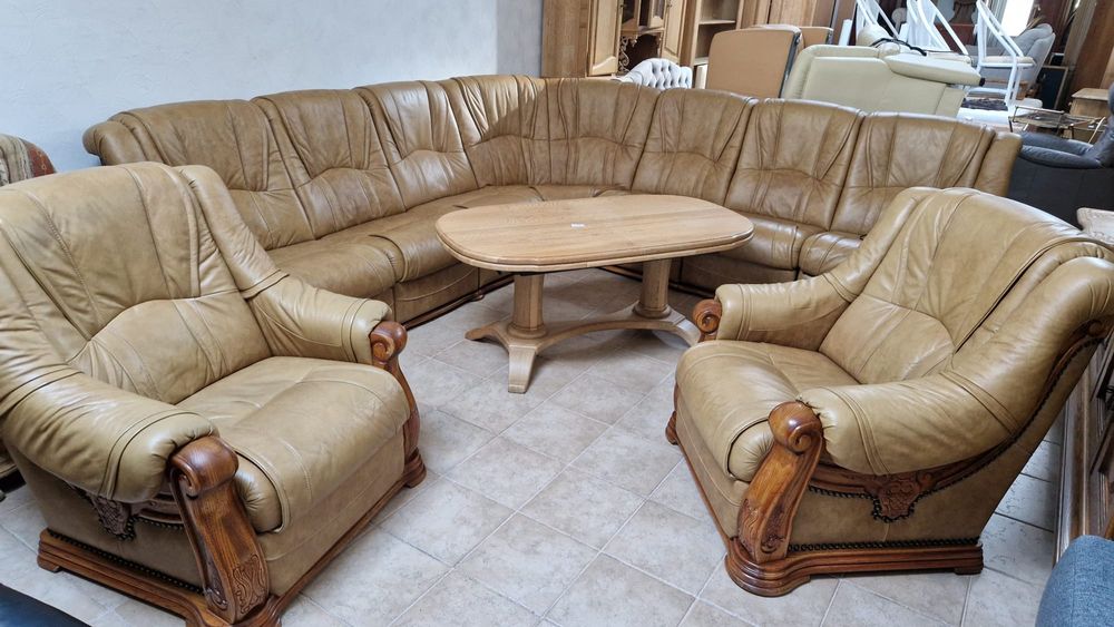 Coltar + 2 fotolii din piele naturala