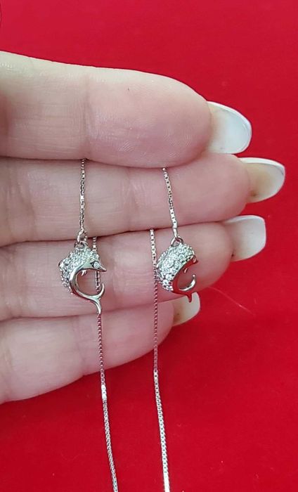 AG71, cercei argint 925,noi/marcati,delfini, zirconii albe, deosebiti