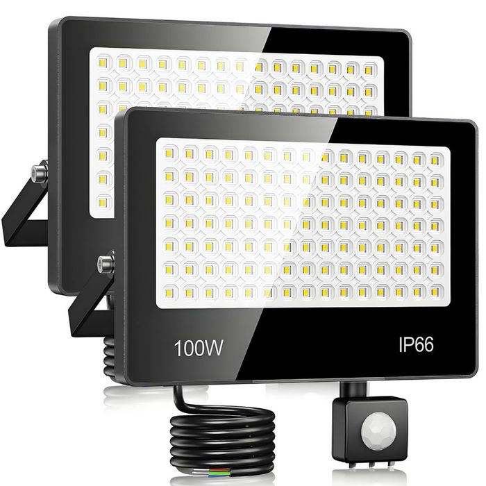 Proiector LED cu senzor de mișcare 100W 10000LM 6500K IP66 exterior – 2 buc