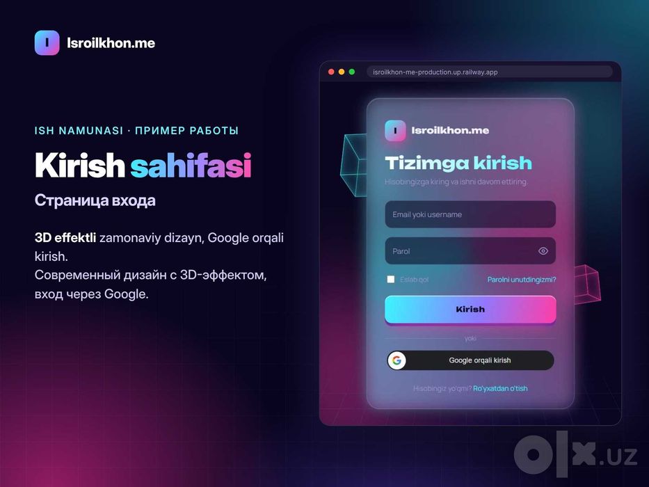 Sayt yasash va sayt dizayni: landing, vizitka sayt, internet-do'kon