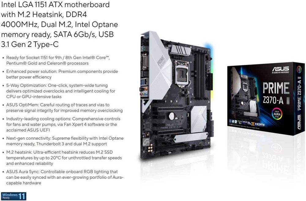 Дъно Дънна платка ASUS PRIME Z370-A II 1151 DDR4 OVERCLOCK