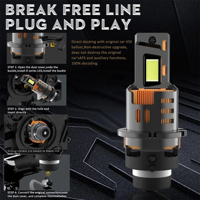 комплект led диодни крушки за фар d2s , d2r  2броя fls d бели,12v ...