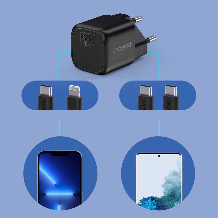 Бързо зарядно Choetech GaN USB charger Type C PD 30W black