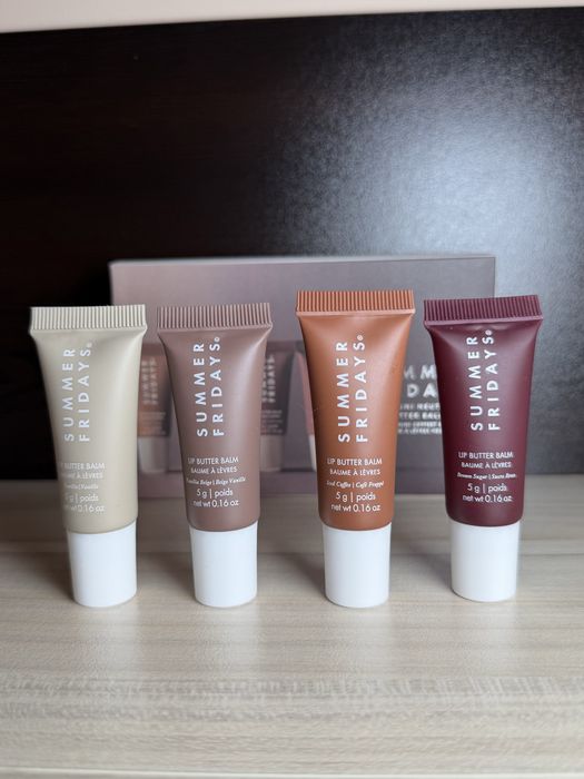Summer Fridays Lip Butter Balm Mini Neutrals Set 4x5g | Балсам и гланц за устни Lip Gloss Lip Balm Vanilla Beige Iced Coffee Brown Sugar
