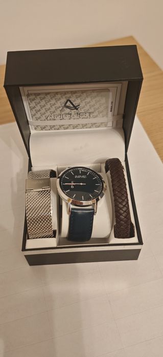 Set ceas (curea de piele + curea metalica) si bratara August Steiner