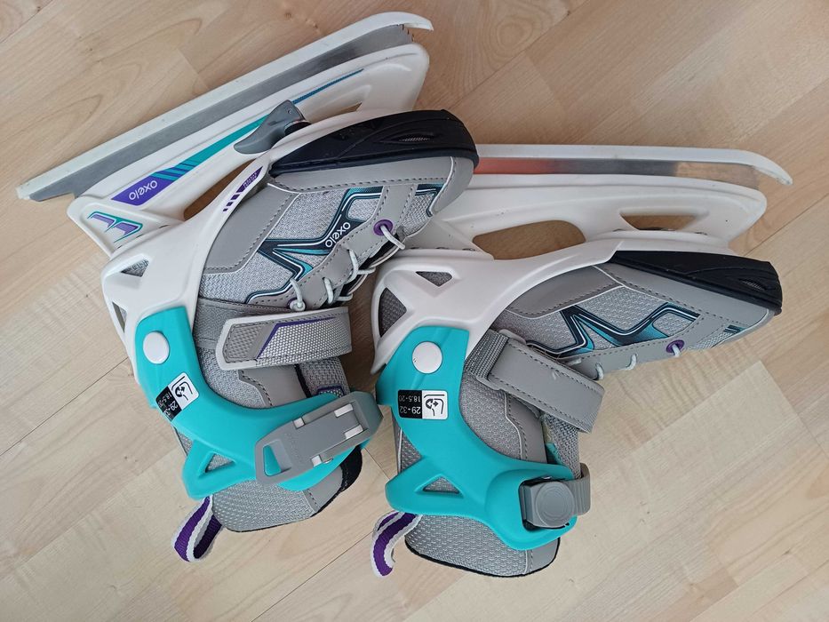 Patine gheata FIT 100 gri, Oxelo, turcoaz, fete (marimea 29 - 32)