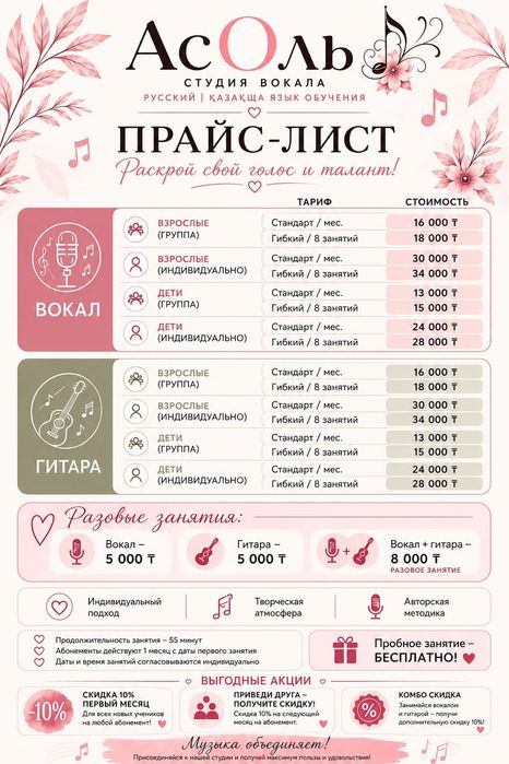 Обучение вокалу, гитаре в новой студии!!!