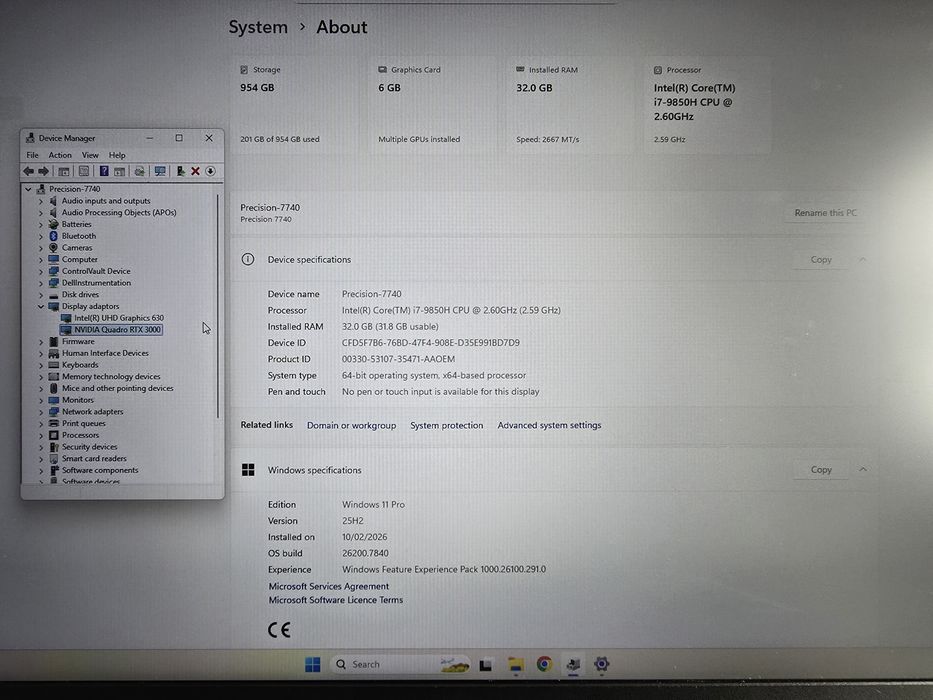 Лаптоп  17.3" Dell Precision 7740, Intel i7, 32GB RAM, 1TB NVMe, Quadr