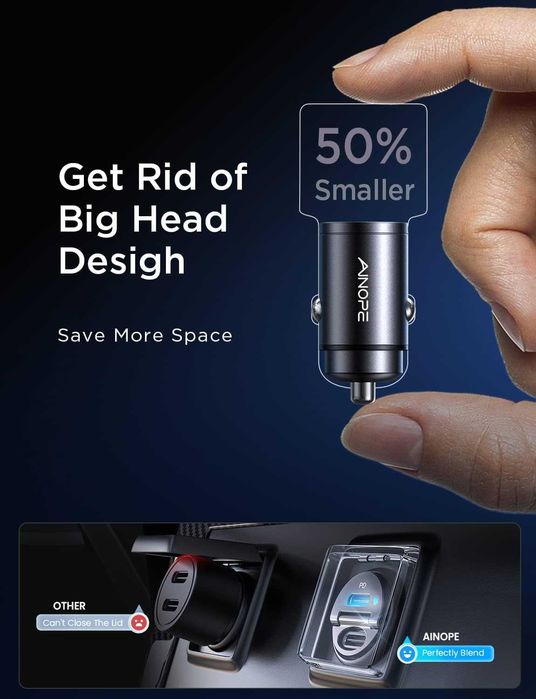 Автомобильное зарядное миниатюрное устройство для телефона Ainope 72W