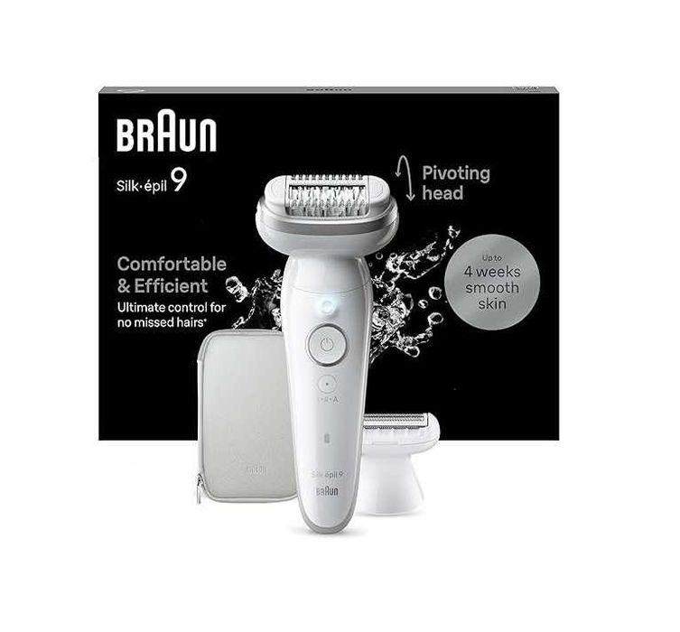 Епилатор Braun Silk·épil 9 9-041 за мокро и сухо, с въртяща се глава и гребен за подстригване