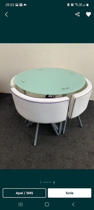 Vand masă sticla cu 4 fotolii