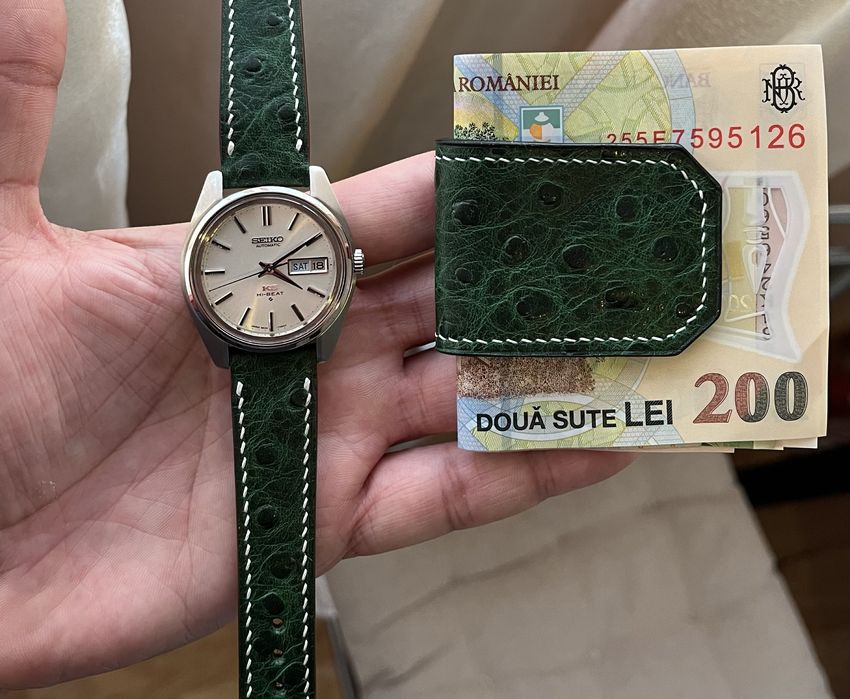 Curea de ceas din piele de strut lucrata in totalitate manual - 19 mm