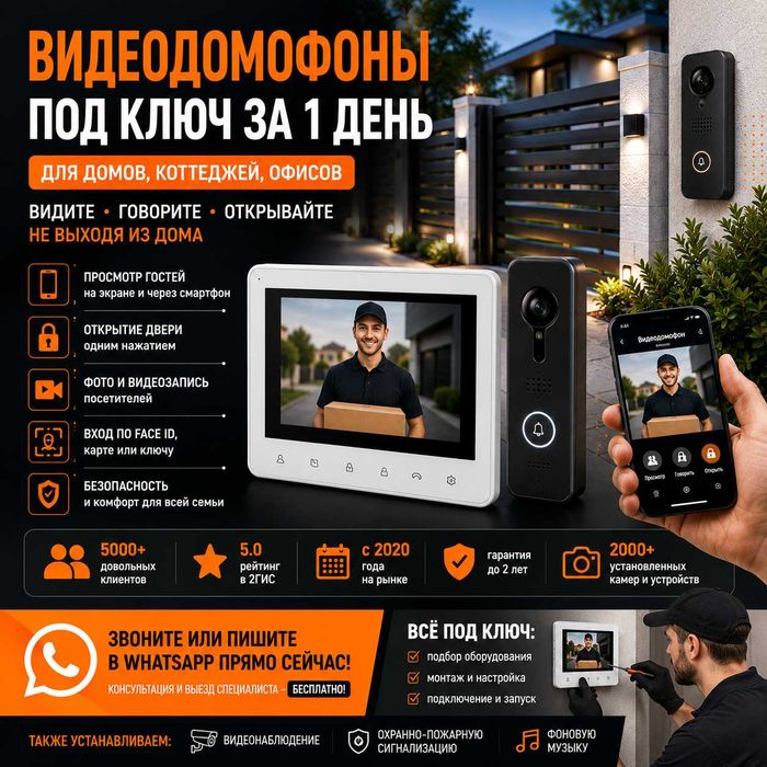 ВИДЕОДОМОФОН "ПОД КЛЮЧ" в частный дом / коттедж / офис с УСТАНОВКОЙ