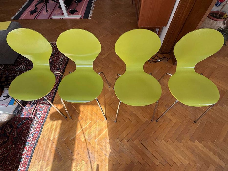 4× стола Danerka Rondo – Lime, хромирани крака – много добро състояние