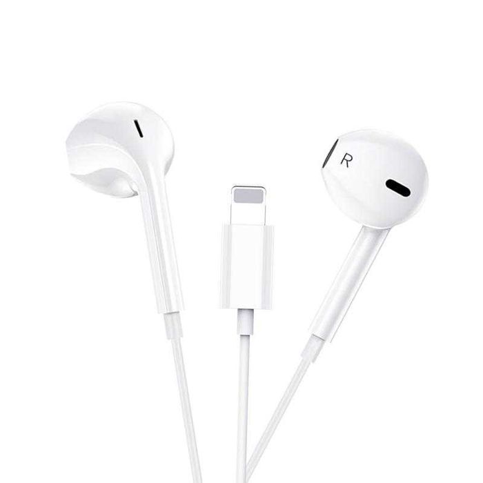 Casti cu Fir, iPhone 7, X, 11, 12, 13, 14,Buton Microfon si Volum, Alb