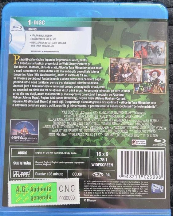 Film blu ray Alice in Tara Minunilor (Alice in Wonderland) 2010 romana