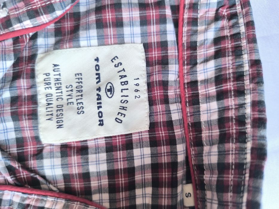 Cămașă Tom Tailor damă S, 100% bumbac, carouri bordo/alb, mânecă lungă