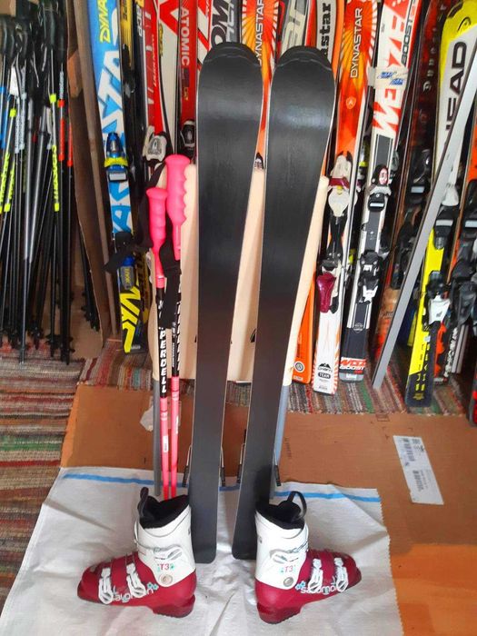 Schiuri copii set echipament schi Salomon 120 cm cu clapari si bete buyback