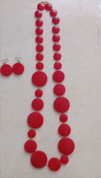 Бусы и серьги, красные/45см.