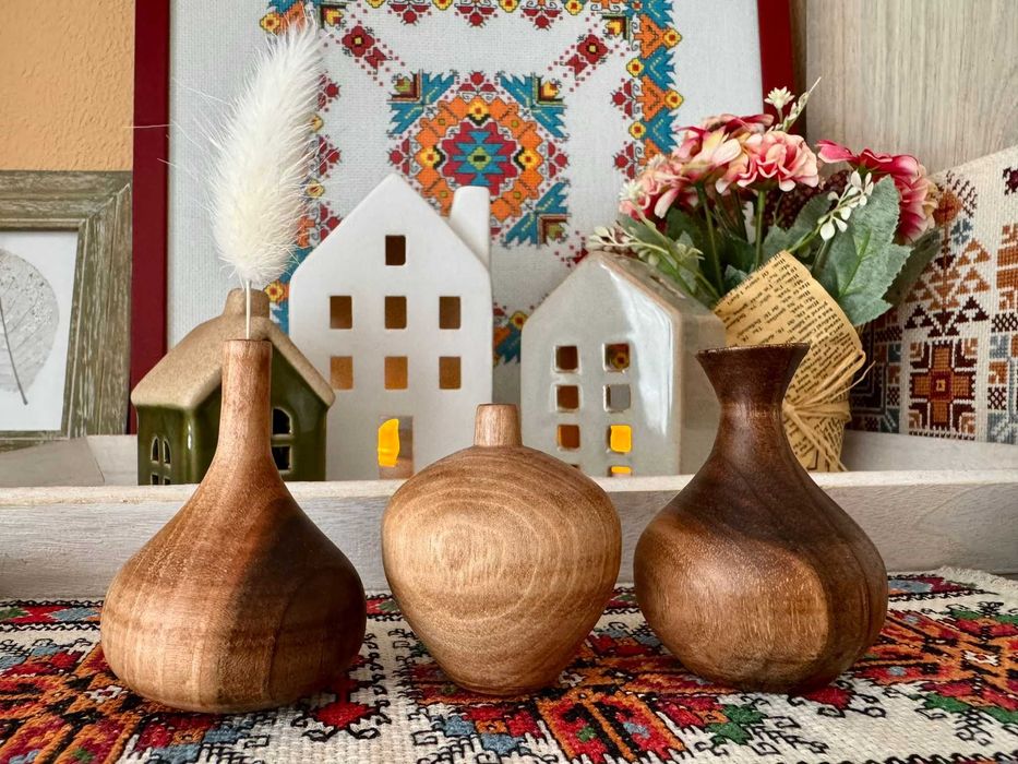 Мини дървени вазички – ръчна изработка - магнит, стойка, сет