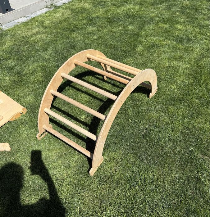 Set de catarare mare 3 in 1, Triunghi Pikler cu Rampa si Arc Escaladare, 2-7 ani, lemn