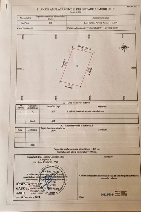 Vand 3 loturi de teren intravilan 407mp Costinesti, Schitu