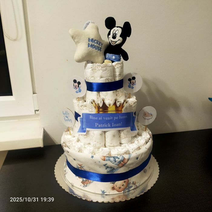 Tort din pampers pentru botez, prima vizita sau moț
