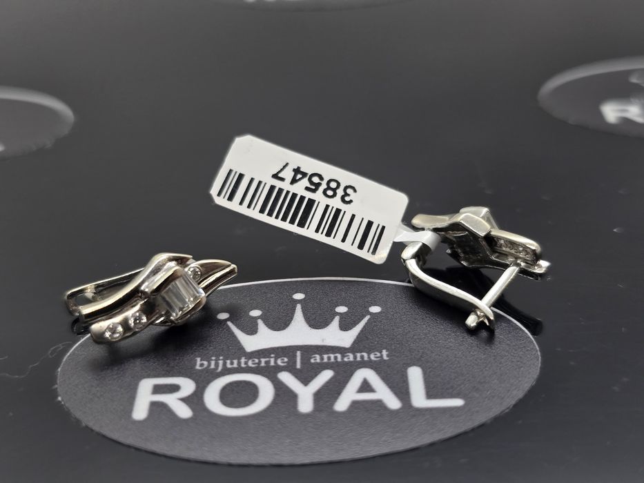 Bijuteria Royal: Cercei aur alb 14k/4.79 gr dama cu cristale transparente