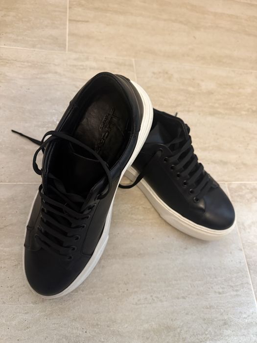 Adidasi negri piele naturala