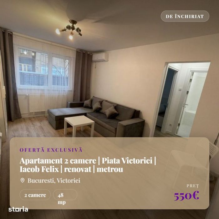 Apartament 2 camere | Piata Victoriei | Iacob Felix | renovat | metrou