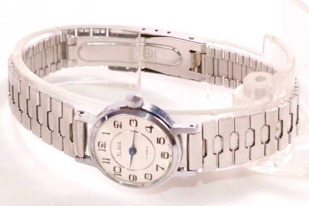 Ceas SLAVA 17 rubine, mecanic, bratara si carcasa otel inoxidabil, NOU