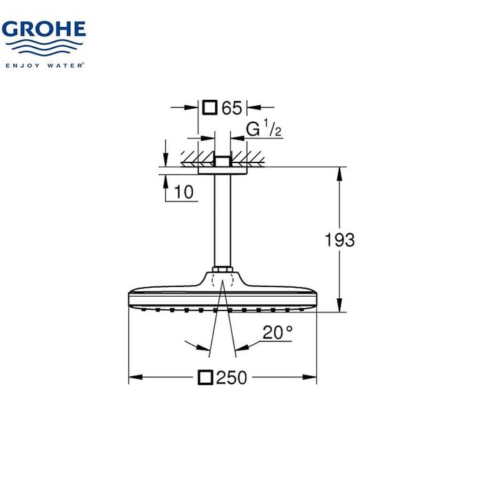 GROHE Душ глава Tempesta 250 с рамо за монтаж към тавана – хром